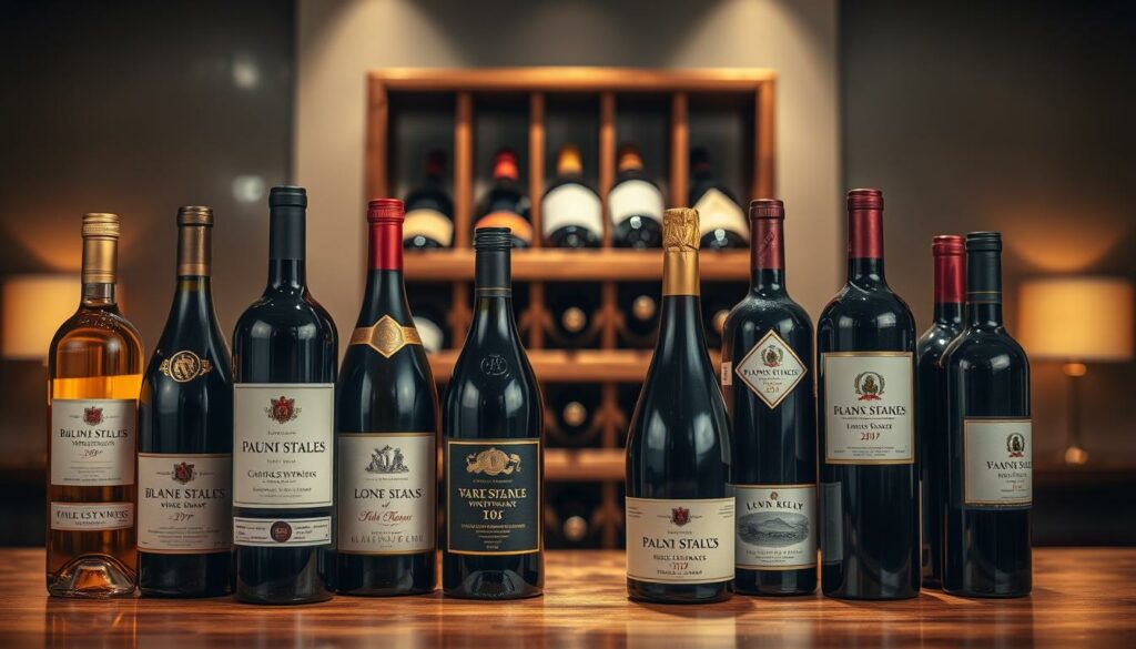 A high-quality, meticulously arranged still life showcasing an assortment of the world's most prestigious and expensive wines. The foreground features several opulent bottles from renowned vineyards, their labels prominently displayed in warm, dramatic lighting. The middle ground presents an elegant, wooden wine rack with additional rare vintages, each bottle exuding an aura of exclusivity and luxury. In the background, a subtle, blurred backdrop evokes a sense of an upscale wine cellar or tasting room, allowing the viewer to focus on the remarkable collection of rare and coveted wines. The overall scene conveys the essence of indulgence, sophistication, and the pursuit of the finest wine experiences.