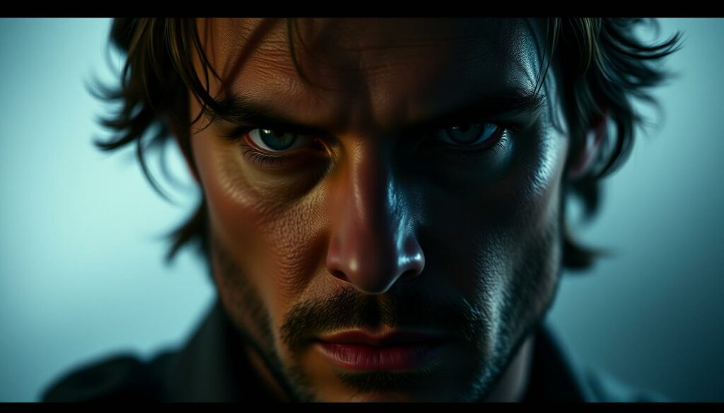 A pensive Sebastian Stan, captured in a dramatic close-up, his piercing gaze conveying the depth and complexity of his acting range. Soft, dramatic lighting casts shadows across his chiseled features, creating an air of intensity and introspection. The background is hazy and muted, placing the focus squarely on the actor's emotive performance. Subtle hints of a brooding, psychological character study evoke the gravitas of his more dramatic roles, setting the stage for a captivating exploration of his cinematic versatility beyond the realm of action.