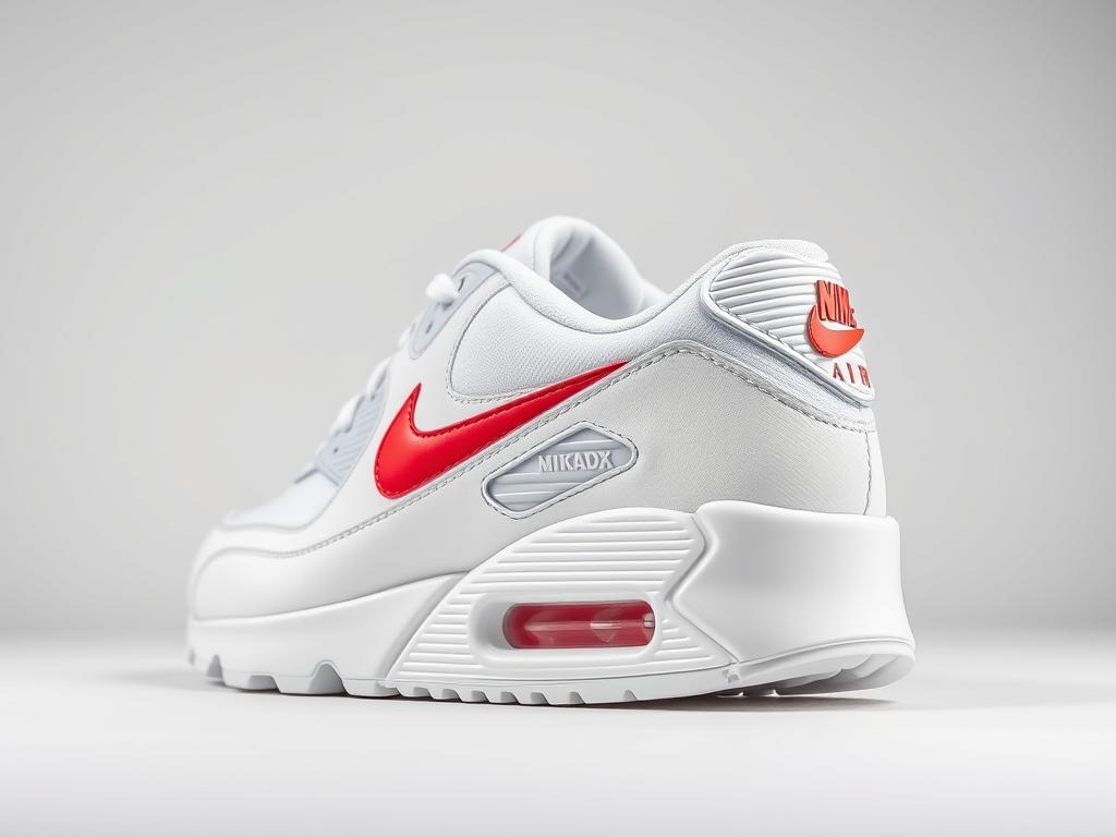 Nike Air Max 90 im klassischen weißen Design mit rotem Swoosh Nike Air Max 90 im klassischen weißen Design mit rotem Swoosh