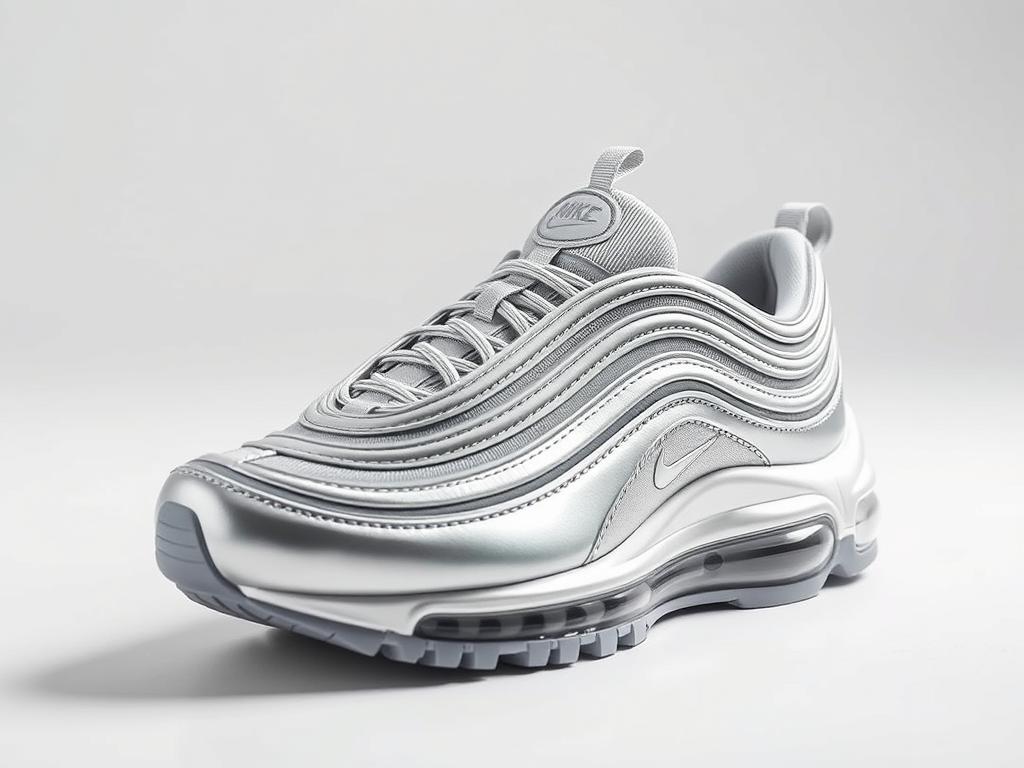 Nike Air Max 97 Silver Bullet mit wellenförmigem Design und durchgehender Air-Einheit Nike Air Max 97 Silver Bullet mit wellenförmigem Design und durchgehender Air-Einheit