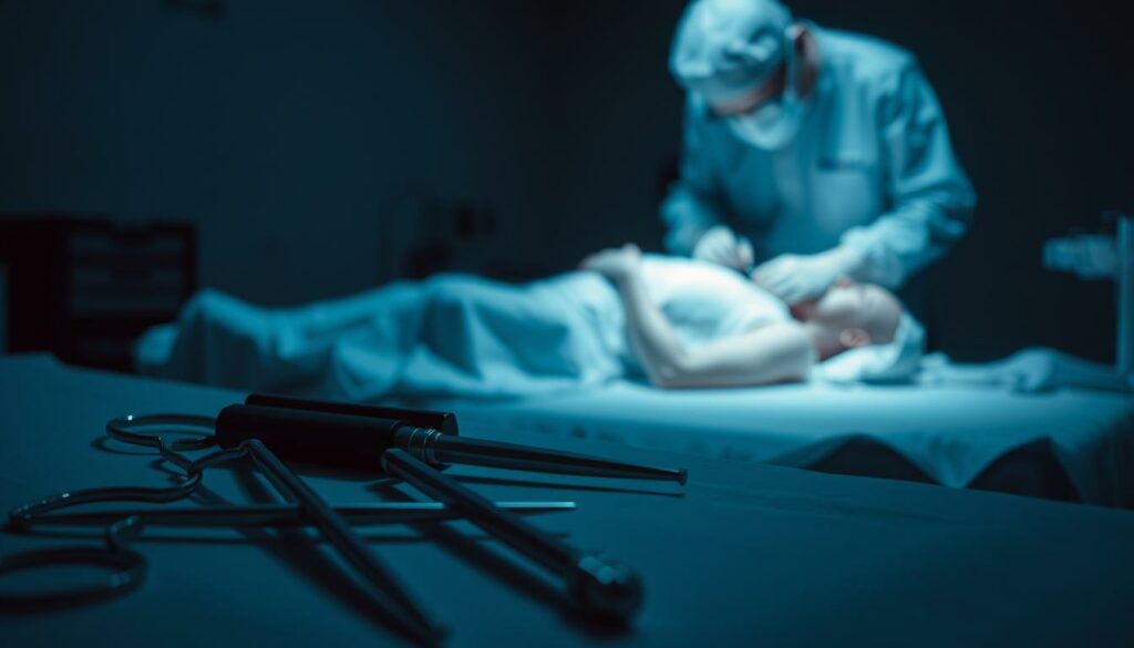 A clinical autopsy report lays bare the somber truth about Mirco Nontschew's untimely demise. The scene is bathed in a subdued, bluish light, casting a solemn atmosphere. In the foreground, a set of surgical instruments rests meticulously arranged, hinting at the meticulous examination. The middle ground reveals the lifeless form of Mirco Nontschew, shrouded in a pristine white sheet, as the medical examiner conducts a methodical inspection. The background is muted, with a sense of clinical detachment, allowing the focus to remain on the gravity of the situation. This image captures the essence of the autopsy's findings, providing a visual representation of the tragic circumstances surrounding Mirco Nontschew's passing.