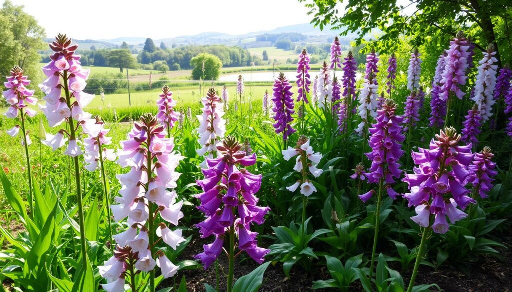 A lush, verdant garden filled with a vibrant display of Akelei, their delicate petals unfurling in the soft, dappled sunlight. In the foreground, the flowers stand tall, their intricate, bell-shaped blooms in shades of purple, white, and pink, creating a mesmerizing tapestry. The middle ground features a mix of healthy, well-tended Akelei plants, their leaves glistening with morning dew, surrounded by rich, loamy soil. In the background, a picturesque landscape of rolling hills and a tranquil pond, with a gentle breeze rustling the leaves of surrounding trees. The overall scene exudes a sense of tranquility and natural beauty, perfectly capturing the essence of caring for these delightful flowers.