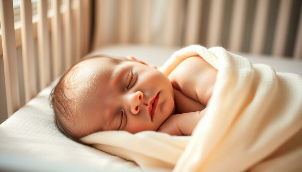 A newborn baby resting peacefully in a cozy nursery setting. Soft, natural lighting gently illuminates the scene, casting a warm, intimate glow. The infant is swaddled in a soft, ivory blanket, their delicate features captured in a serene, candid moment. The background is blurred, keeping the focus on the tiny, precious child. The image conveys a sense of tenderness, wonder, and the overwhelming emotions of new parenthood, as if captured in an Instagram post shared by a proud mother.