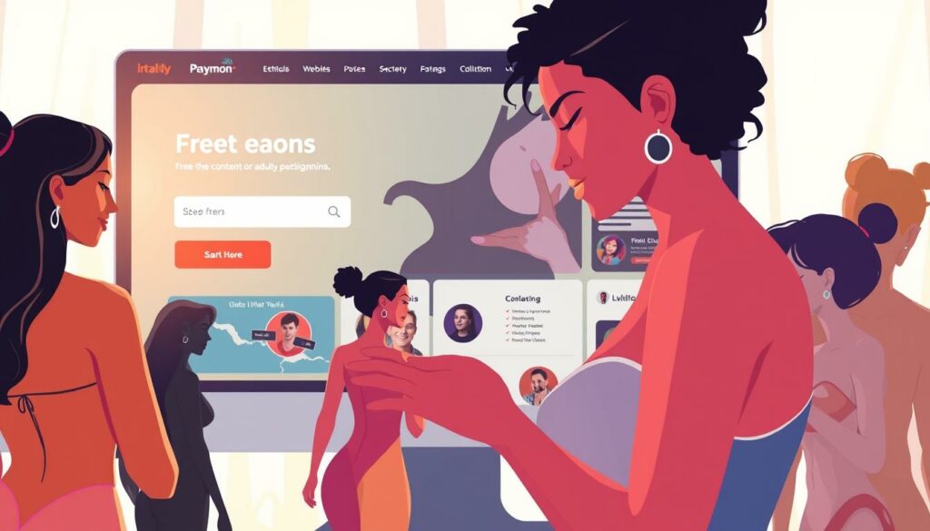 A vibrant and alluring digital illustration showcasing a variety of free and ethical adult content platforms as alternatives to mainstream pornographic sites. The composition features a sleek, modern interface with clean design elements and intuitive navigation. In the foreground, a diverse range of human figures, rendered in a stylized, abstract manner, interact with the platform, conveying a sense of empowerment, inclusivity, and ethical consumption. The background is bathed in a soft, natural lighting, creating a warm and inviting atmosphere. The overall tone is one of sophistication, accessibility, and a commitment to ethical and responsible adult entertainment.