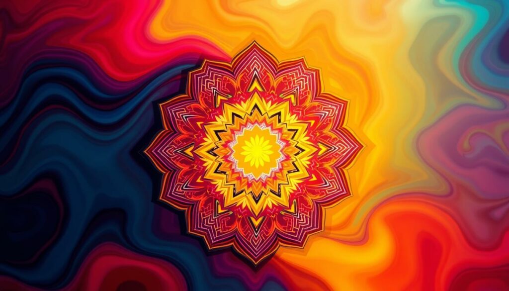 A vibrant spectrum of asexual identities, represented by a kaleidoscopic array of fluid, abstract shapes and forms. The foreground features a central mandala-like design, its layers and patterns symbolizing the diverse experiences and perspectives within the asexual community. The middle ground showcases a dynamic interplay of geometric shapes and lines, conveying the nuanced and multifaceted nature of asexuality. The background is enveloped in a warm, ethereal glow, creating a sense of introspection and self-discovery. Soft, diffused lighting emphasizes the delicate and intricate details, while a wide-angle lens captures the expansive and inclusive nature of the asexual spectrum. The overall composition evokes a sense of harmony, acceptance, and the celebration of individual identity.
