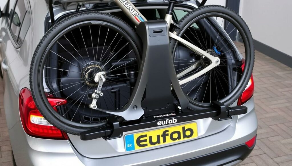 Eufab Premium II Fahrradträger mit zwei montierten Fahrrädern und Diebstahlschutz Eufab Premium II Fahrradträger mit zwei montierten Fahrrädern und Diebstahlschutz
