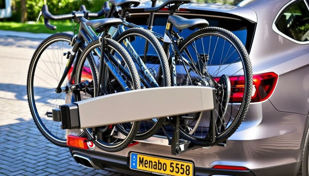 Menabo Mistral Fahrradträger mit drei montierten Fahrrädern Menabo Mistral Fahrradträger mit drei montierten Fahrrädern