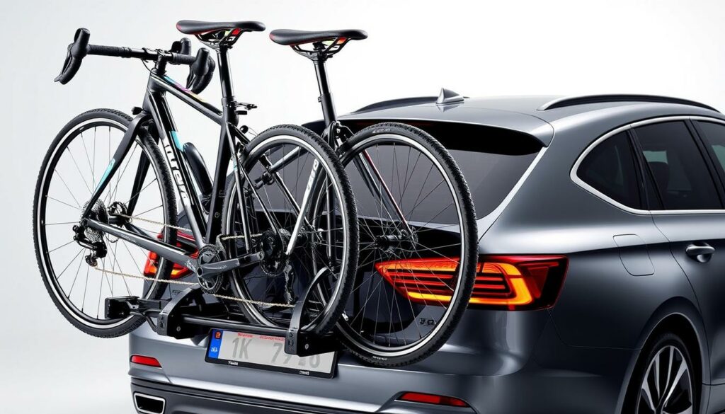 Thule RaceWay Pro 3 Premium-Fahrradträger mit drei montierten Fahrrädern Thule RaceWay Pro 3 Premium-Fahrradträger mit drei montierten Fahrrädern