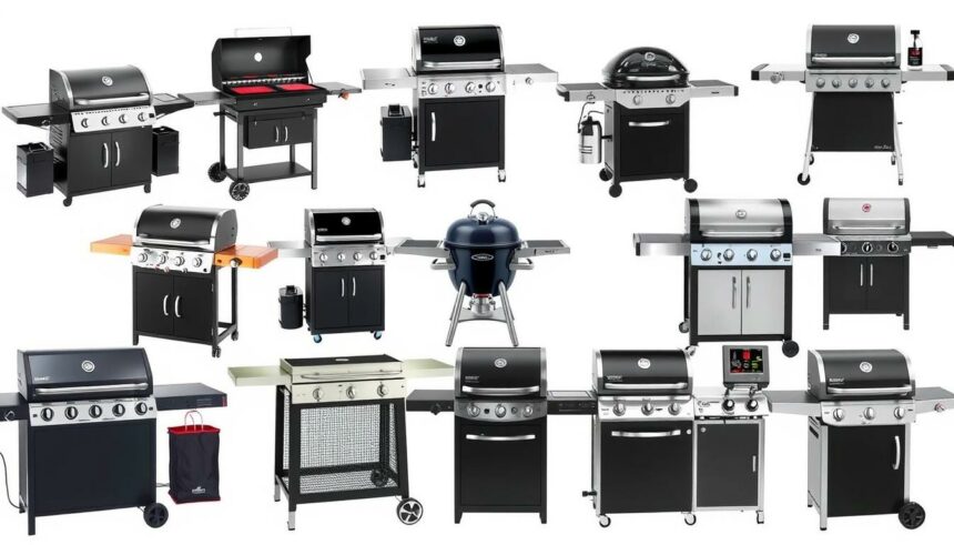 Verschiedene Grillmodelle 2025 in einer Reihe aufgestellt