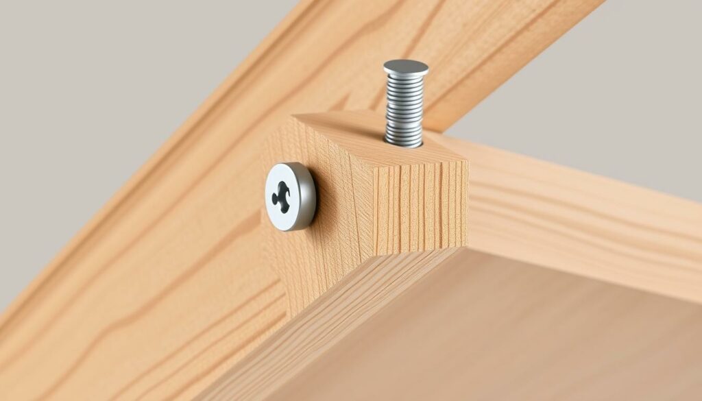 A detailed, technical illustration of the static requirements for roof battens. A close-up view of a wooden batten, showcasing its dimensions, grain patterns, and the placement of screws to provide structural integrity. The image should convey a sense of precision and engineering, with a muted, technical color palette and strong shadows to emphasize the material and construction. Crisp, clear lighting from an angle to highlight the screw heads and batten profile. A restrained, minimalist composition that focuses solely on the essential engineering details, without distracting elements.
