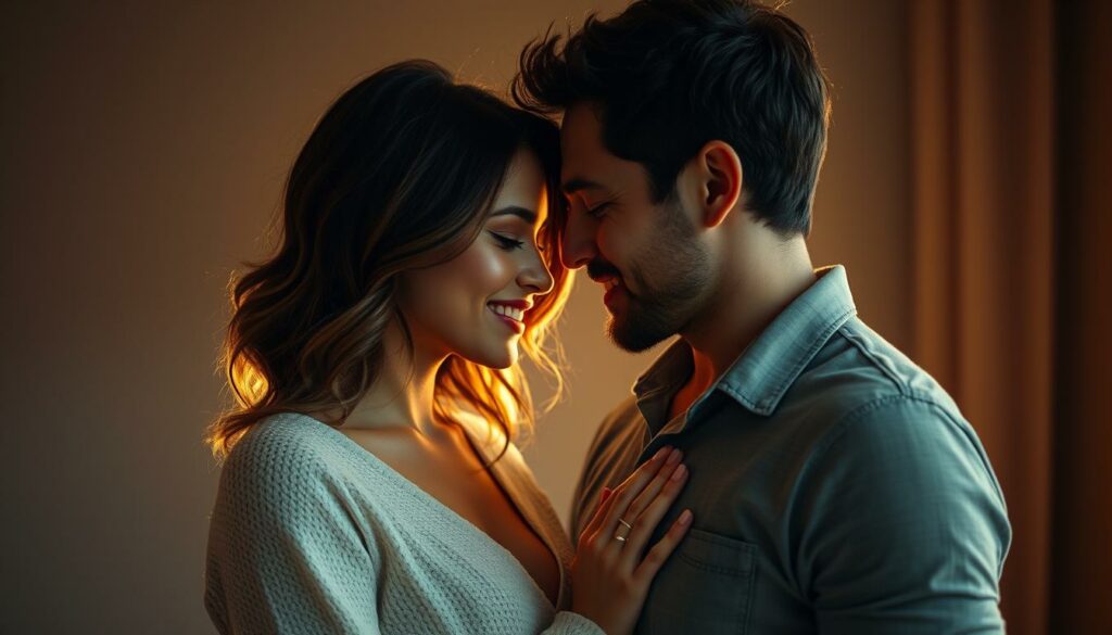 A romantic, intimate portrait of Vanessa Hudgens and her husband Cole Tucker, captured in soft, warm lighting. The couple stands close together, their gazes locked in a tender moment, exuding a sense of genuine connection and partnership. Vanessa's expression is radiant, her hair gently framing her face, while Cole's posture reflects a protective, supportive stance. The background is subtly blurred, keeping the focus on the couple's powerful bond. The overall scene conveys a mood of genuine affection, intimacy, and a strong, collaborative relationship.