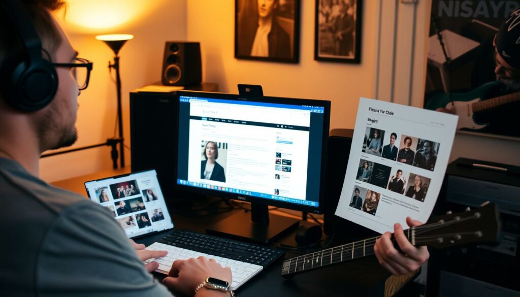 Musiker bereitet eine Einreichung für Musikblogs vor