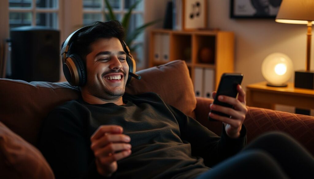 Person genießt Musik, die sie durch einen Musikblog entdeckt hat