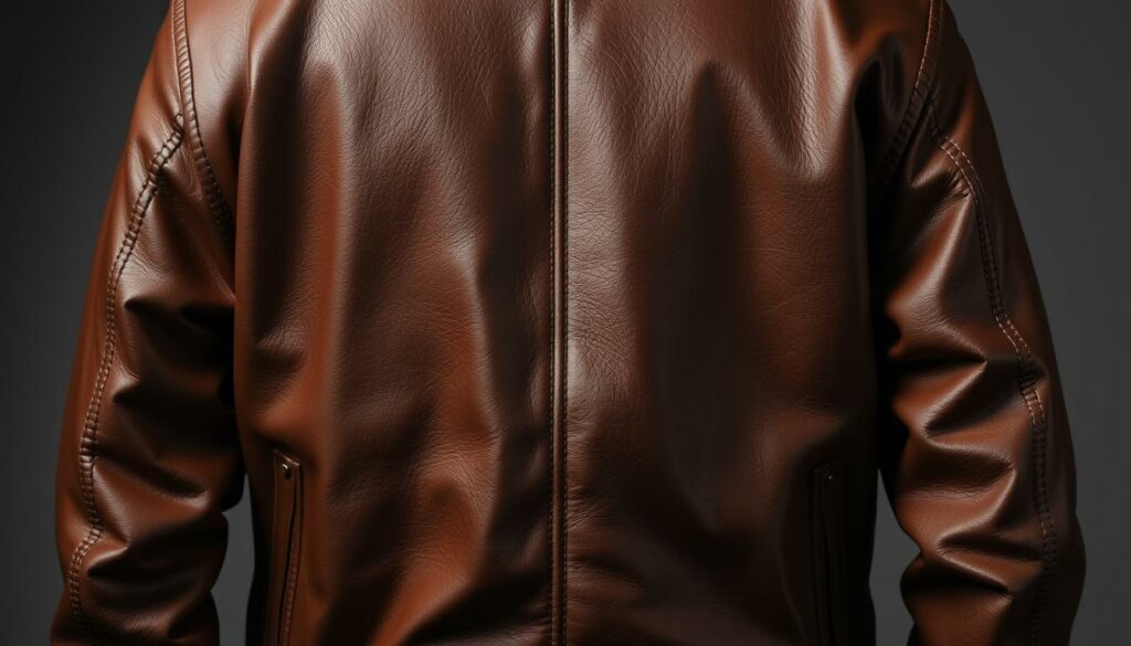 A high-quality leather jacket, meticulously crafted from premium cowhide, takes center stage. The material's supple texture and rich color palette are showcased under soft, dramatic lighting, capturing the essence of luxurious craftsmanship. In the middle ground, intricate stitching and hardware details are visible, highlighting the attention to detail and durability of the construction. The background subtly fades into a neutral tone, allowing the jacket to be the focal point and emphasizing the importance of material selection and processing in achieving the perfect style.