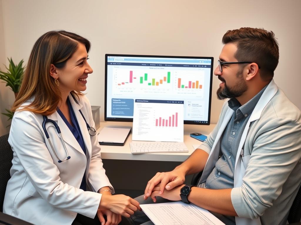 Ärztin berät Patienten zu Strategien gegen viszerales Bauchfett