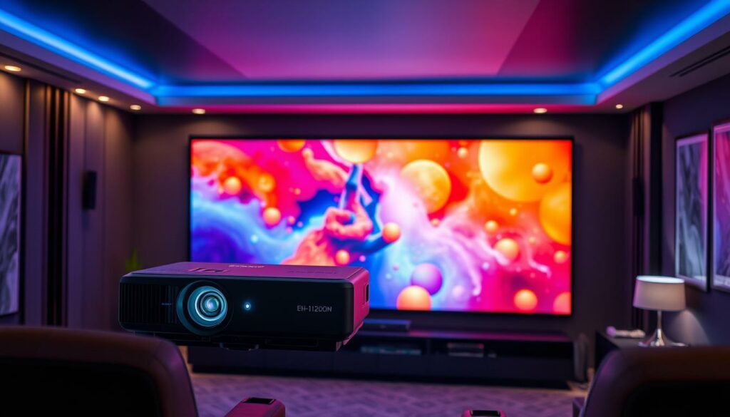Epson EH-LS12000B aus der Top 10 Beamer 2025 Liste in einem modernen Heimkino
