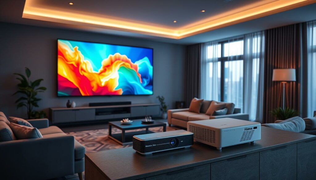 Hisense C2 Ultra TriChroma-Laser-Beamer aus den Top 10 Beamer 2025 in einem modernen Wohnzimmer
