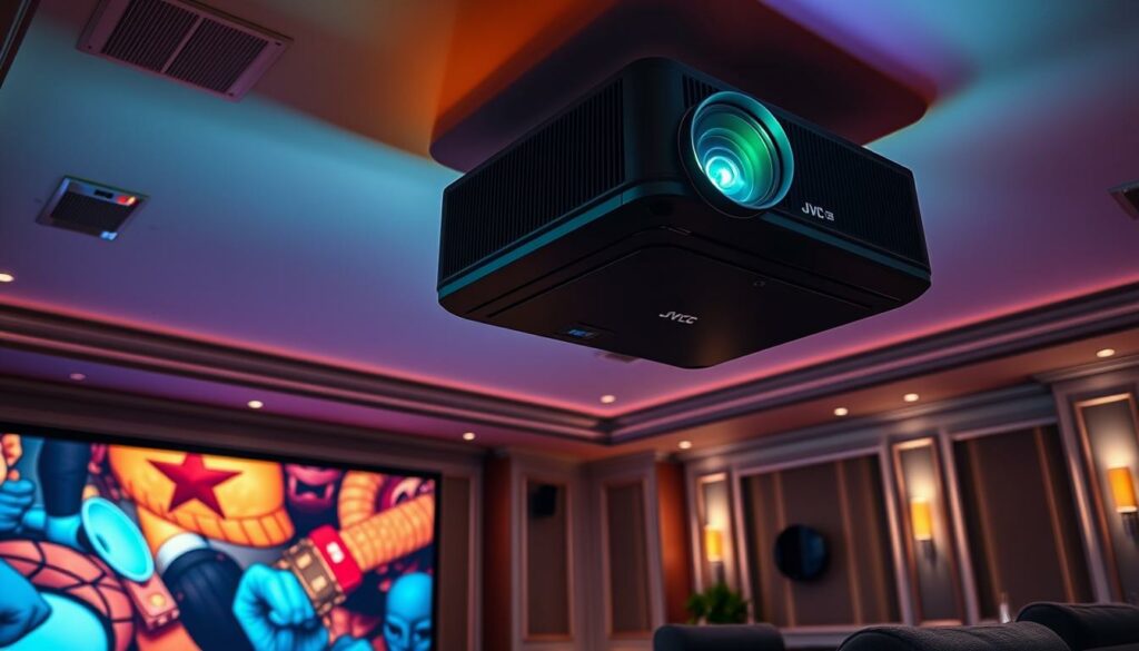 JVC DLA-NP5 Beamer aus den Top 10 Beamer 2025 in einem eleganten Heimkino-Setup