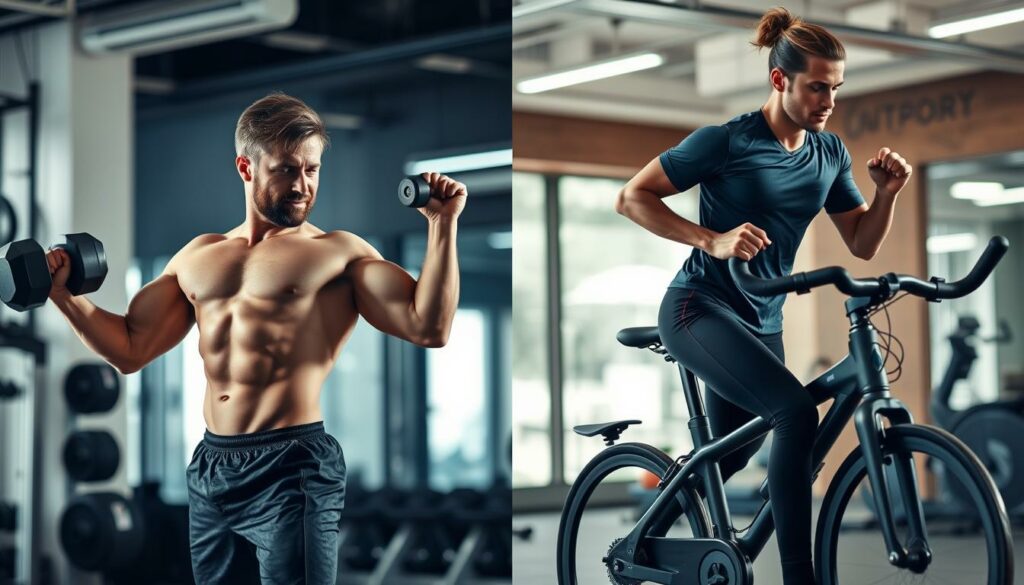 Person beim Krafttraining und Ausdauertraining