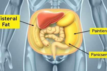 Querschnitt des Bauchraums mit viszeralem Fett um die Organe