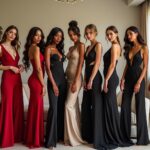 Vibrante Modenschau mit stilvollen Frauen in eleganten Abendkleidern bei FHM Online.