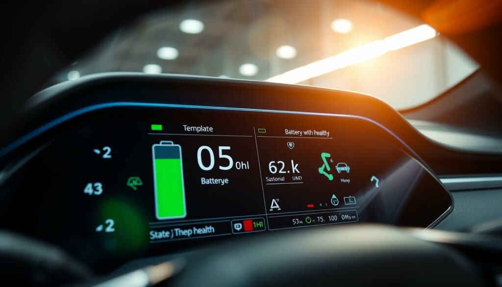 Innovatives Auto-Display mit Batteriestatus und Fahrzeugdaten für moderne Autofahrer.