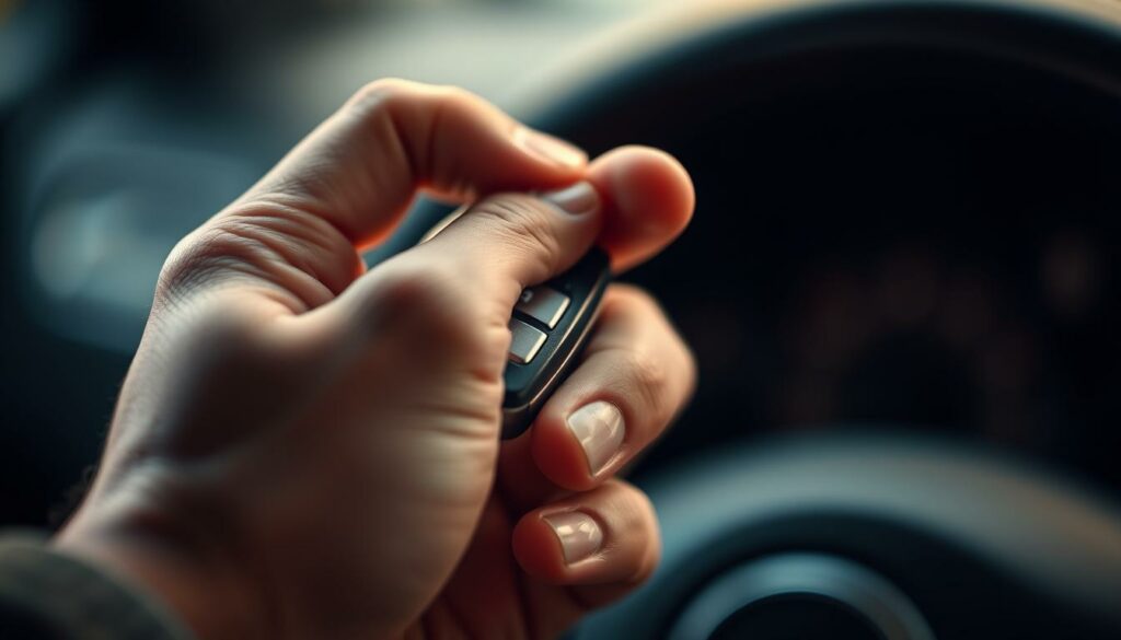 Rote und Schwarze TV-Fernbedienung in Hand, Nahaufnahme, steuert Fernsehen.