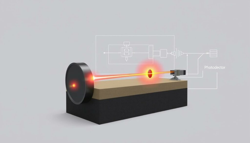 Hologramm-Experiment mit Laser und Photodetektor, wissenschaftliche Darstellung.