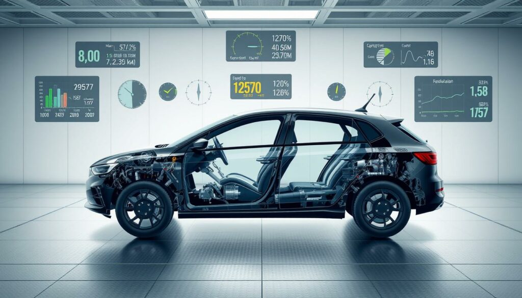 Fortschrittliche Elektrotechnologie im Auto, innovative Fahrzeugtechnik, elektrische Antriebssysteme.