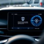 Software-Update im Auto, digitales Fahrzeug-Display, moderne Automobil-Technologie.