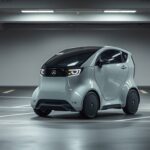 Kleiner, moderner Elektroroller in einem Parkhaus.