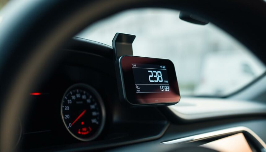 Hohe Auflösung digitales Auto-Display zeigt Geschwindigkeit 238 km/h.