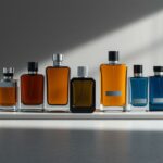 Flakon mit parfum auf weißem tisch, stilvolle parfümflaschen, elegante grooming-essentials, parfum für männer, moderne aromaauswahl.