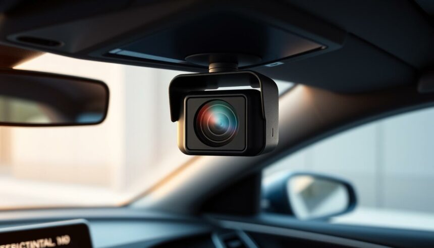 Aufnähme eines Auto-Kamerasystems, das die Fahrt überwacht und aufzeichnet. Perfekt für Sicherheit und moderne Fahrzeugtechnik.