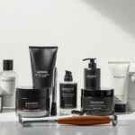 Hautpflegeprodukte, Rasierer und Make-up-Tools für Männer, stilvolles Design, Qualität.