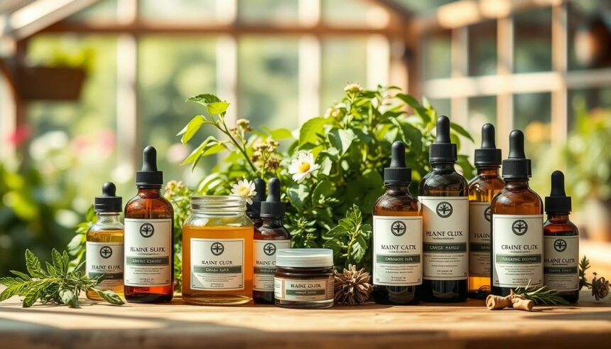 Natürliche haarepflege Produkte mit ätherischen Ölen und Pflanzenextrakten, nachhaltige Kosmetik.