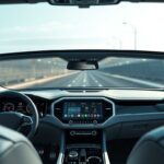 Moderne Autositz- und Armaturenbrett-Design mit Touchscreen, geeignet für Autoenthusiasten.