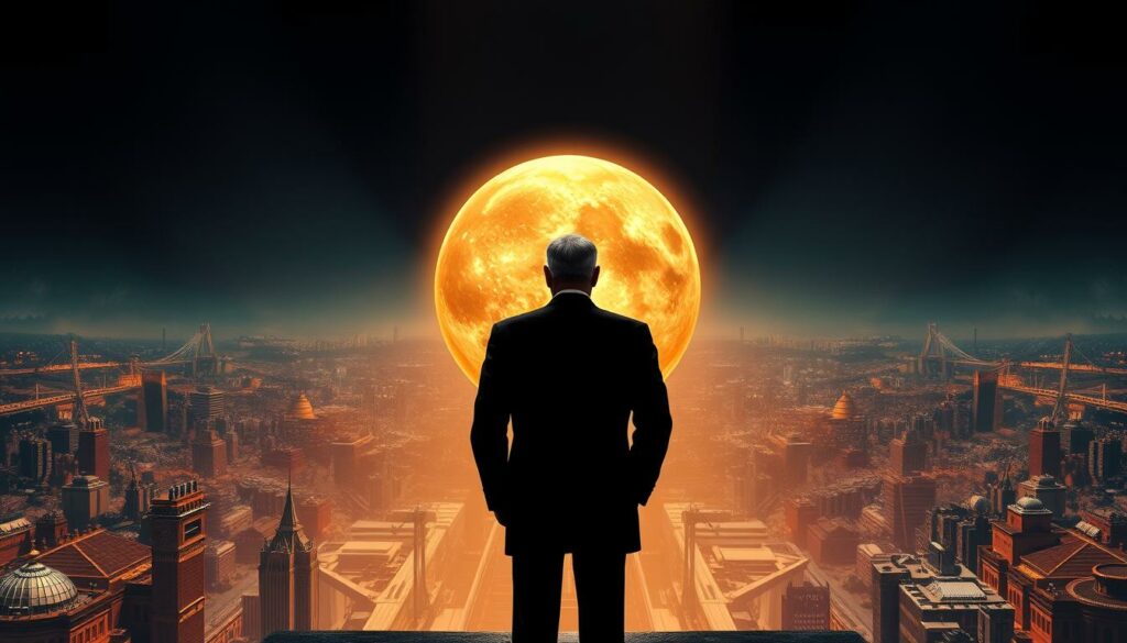 A grandiose vision of a new world order, as envisioned by the influential Rockefeller dynasty. In the foreground, a towering figure in a dark suit stands before a vast, glowing orb representing their global aspirations. The middle ground features intricate cogs and gears, symbolizing the intricate machinery of power and control. In the background, a sweeping panorama of cityscapes, bridges, and infrastructure projects, all aligned under the Rockefellers' far-reaching political ambitions. The scene is illuminated by a dramatic, dramatic lighting, casting long shadows and infusing the image with a sense of weight and consequence. The overall mood is one of authority, ambition, and a determination to shape the destiny of nations. A grandiose vision of a new world order, as envisioned by the influential Rockefeller dynasty. In the foreground, a towering figure in a dark suit stands before a vast, glowing orb representing their global aspirations. The middle ground features intricate cogs and gears, symbolizing the intricate machinery of power and control. In the background, a sweeping panorama of cityscapes, bridges, and infrastructure projects, all aligned under the Rockefellers' far-reaching political ambitions. The scene is illuminated by a dramatic, dramatic lighting, casting long shadows and infusing the image with a sense of weight and consequence. The overall mood is one of authority, ambition, and a determination to shape the destiny of nations.